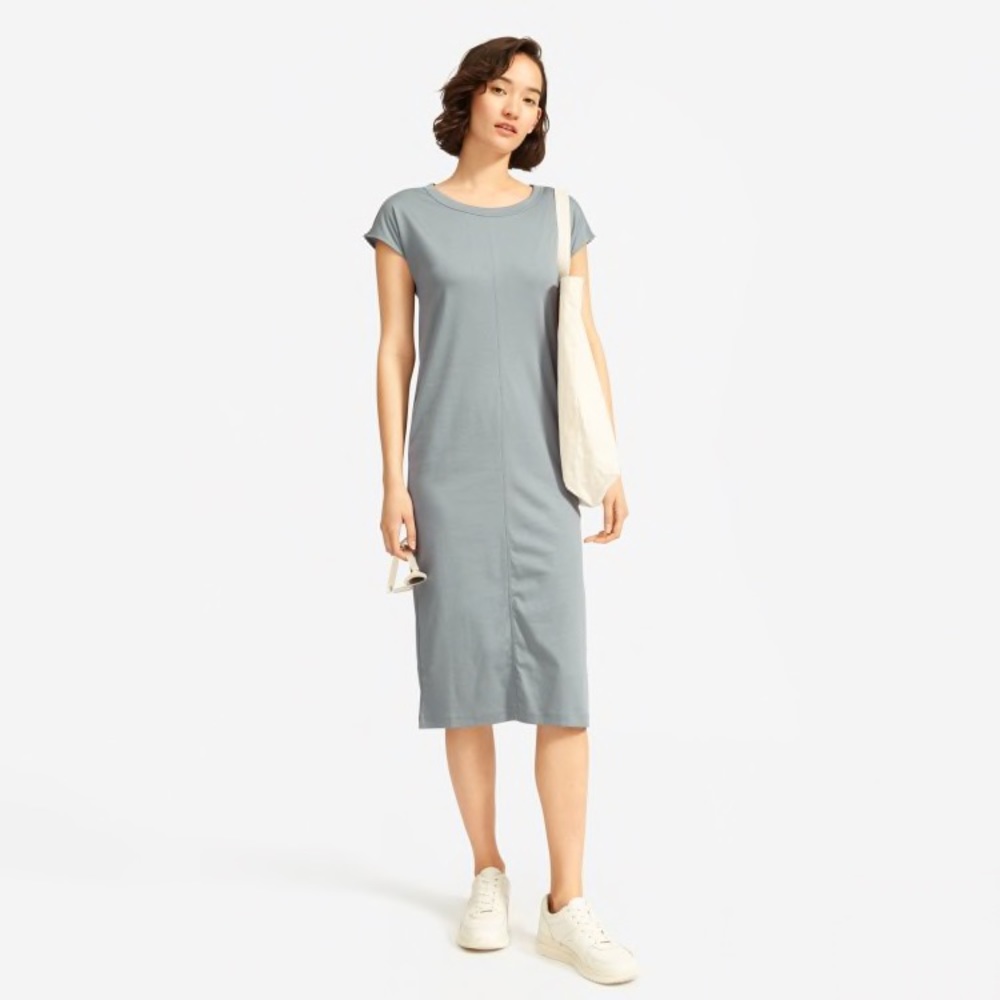 Everlane Luxe Cotton Side Slit Tee Midi Dress Sage